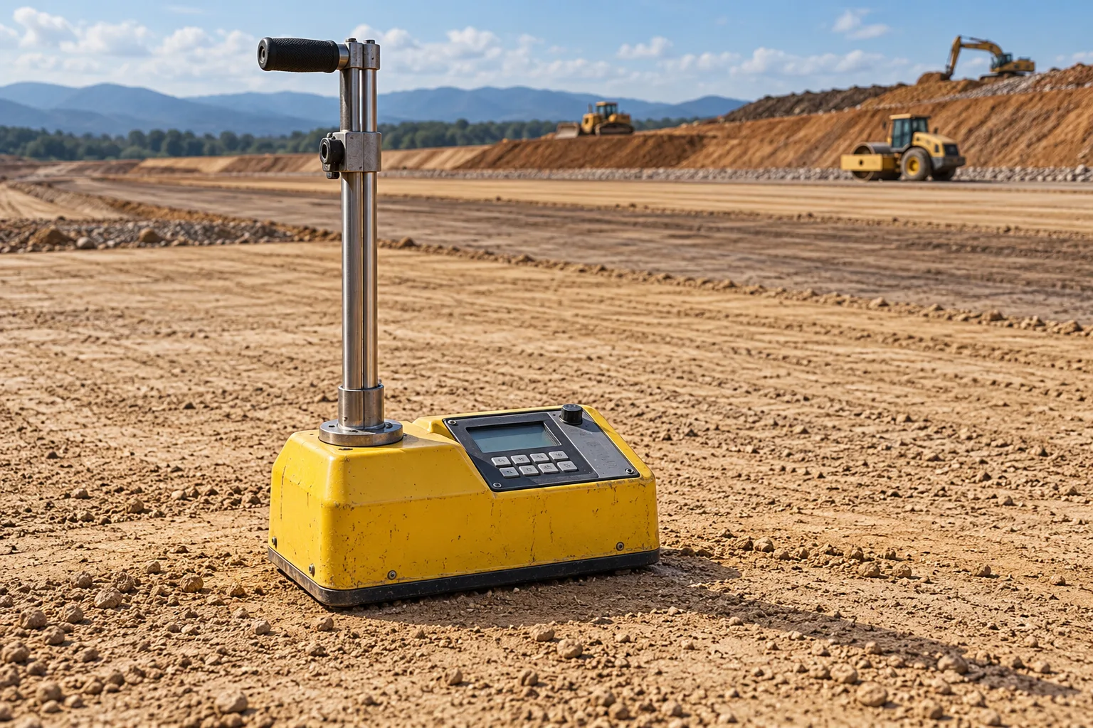 Nuclear density gauge at an earthwork test site